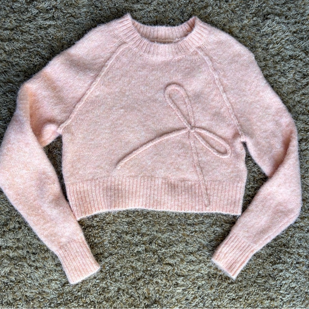 American Eagle Pink Cropped Women's Sweater with Bow Detail size small